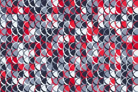 Abstract Geometric Pattern with Red, Blue, and Gray Curved Shapes Stock Illustration