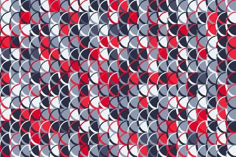 Abstract Geometric Pattern with Red, Blue, and Gray Curved Shapes Stock Illustration