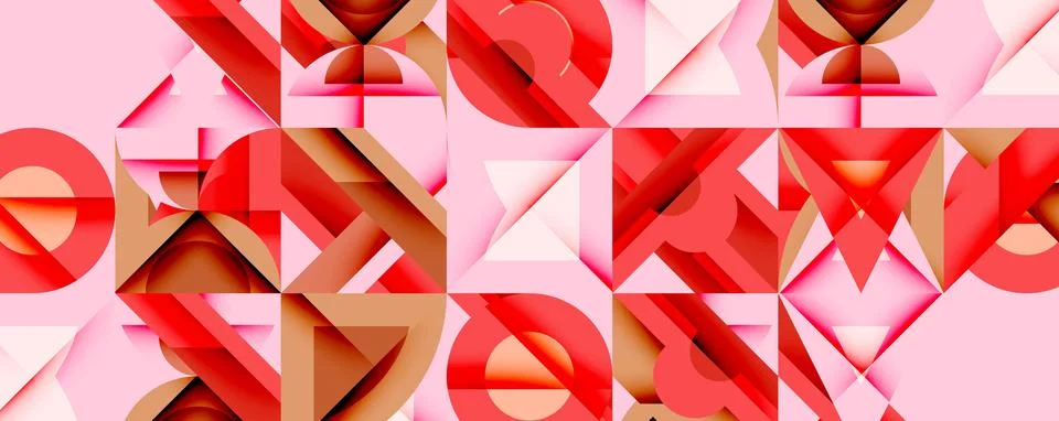Abstract geometric pattern. Red, brown shapes overlap pale pink background. Stock Illustration