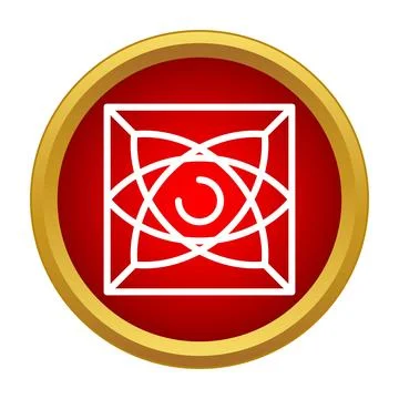 Abstract geometric pattern in red golden circular button Stock Illustration