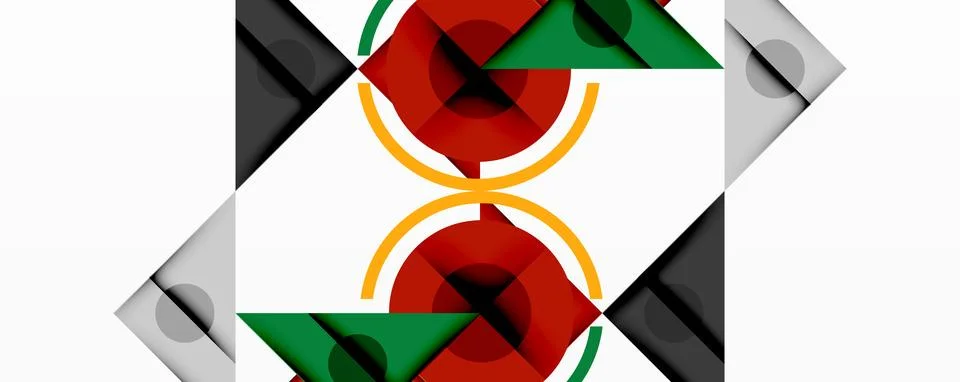 Abstract geometric pattern. Red, green, orange circles overlap with gray Stock Illustration