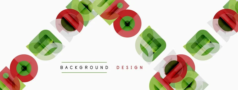 Abstract geometric pattern. Red, green circles overlap white space. Simple Stock Illustration
