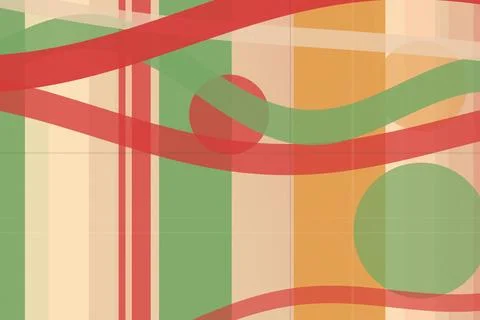 Abstract geometric pattern with red, green, and beige ribbon-like shapes an.. Stock Illustration