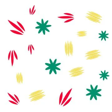 Abstract Geometric Pattern With Red Leaves And Yellow Green Shapes Stock Illustration