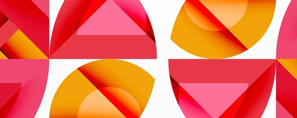 Abstract geometric pattern. Red, orange, pink shapes overlap creating modern Stock Illustration