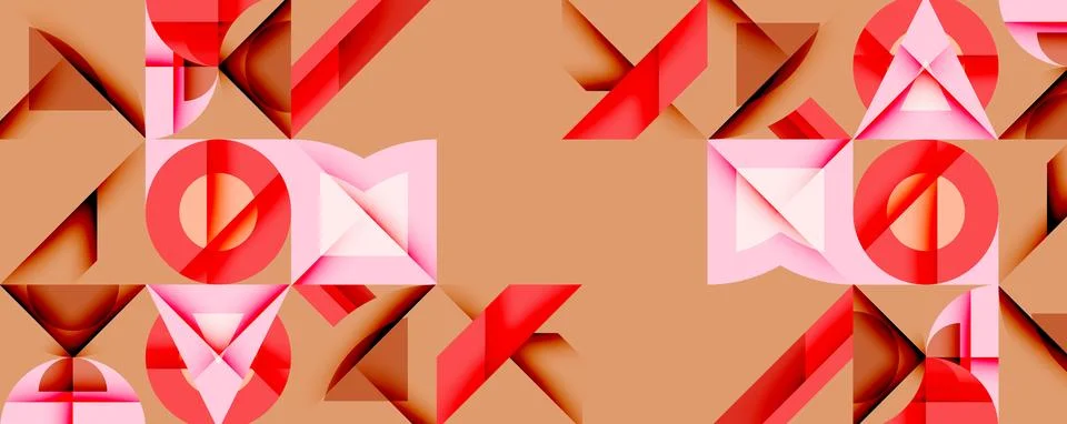 Abstract geometric pattern. Red, pink shapes repeat over beige background. Stock Illustration