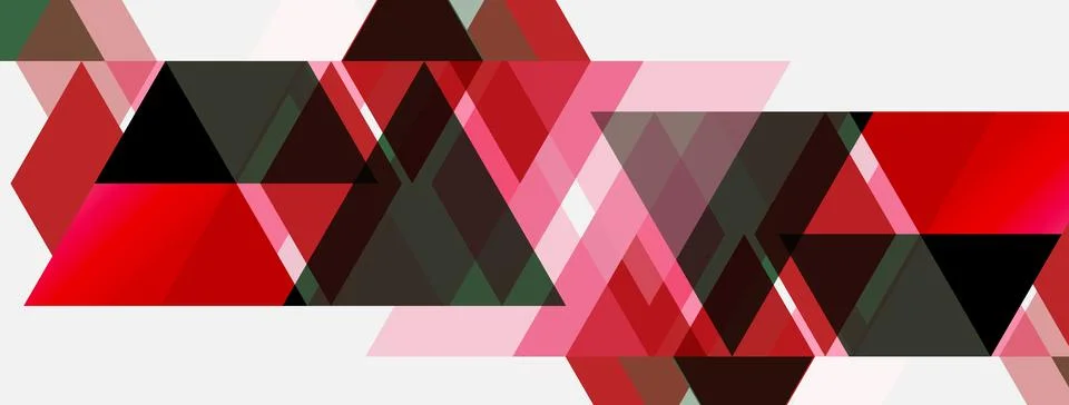 Abstract geometric pattern. Red, pink, black shapes overlap white background. Illustrazione stock
