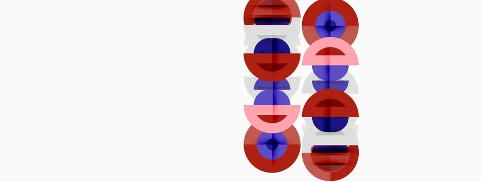 Abstract geometric pattern. Red, pink, blue circles overlap creating vertical 库存插图
