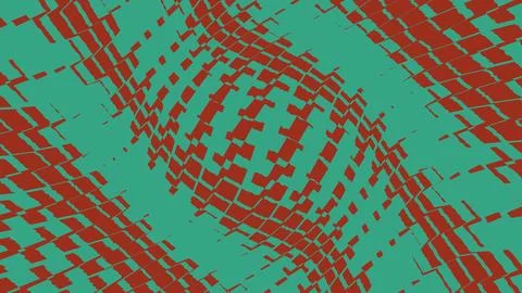 Abstract geometric pattern with red shapes on teal background Stockillustratie