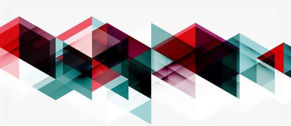 Abstract geometric pattern. Red, teal, black triangles overlap white backgrou Stock Illustration