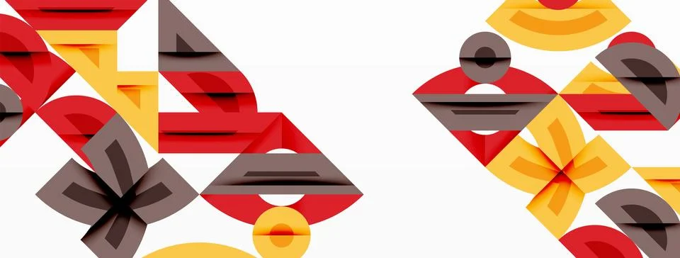 Abstract geometric pattern. Red, yellow, brown shapes overlap creating dynamic Stock Illustration