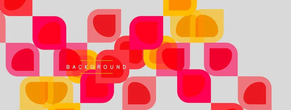 Abstract geometric pattern. Red, yellow squares overlap light gray backdrop. 스톡 일러스트