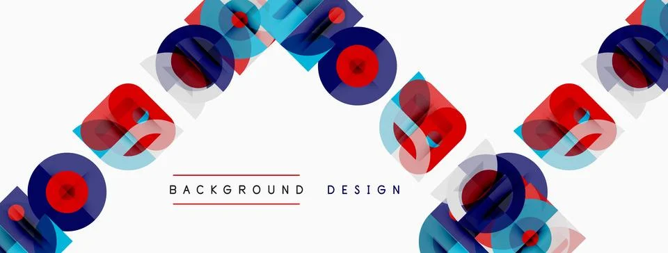 Abstract geometric pattern. Repeating circles, red, blue hues create dynamic Illustrazione stock
