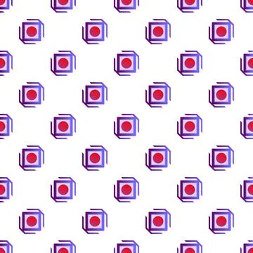 Abstract geometric pattern repeating red circles inside purple square frames Illustrazione stock