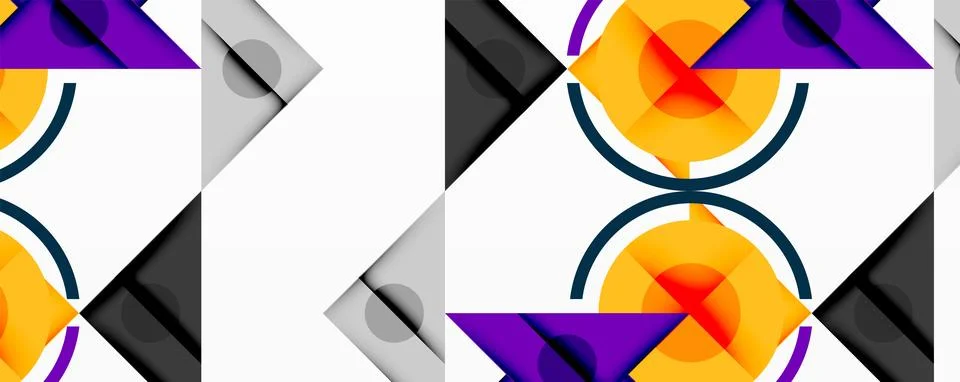 Abstract geometric pattern. Repeating shapes, triangles, circles, purple, orange Stock Illustration