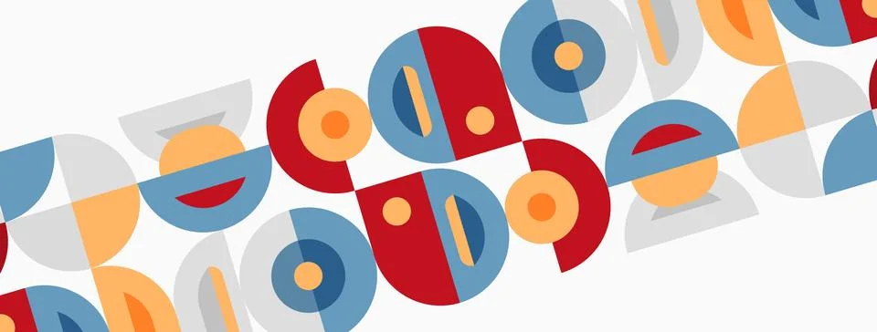 Abstract geometric pattern. Repeating shapes, circles, arcs, colors create イラスト素材