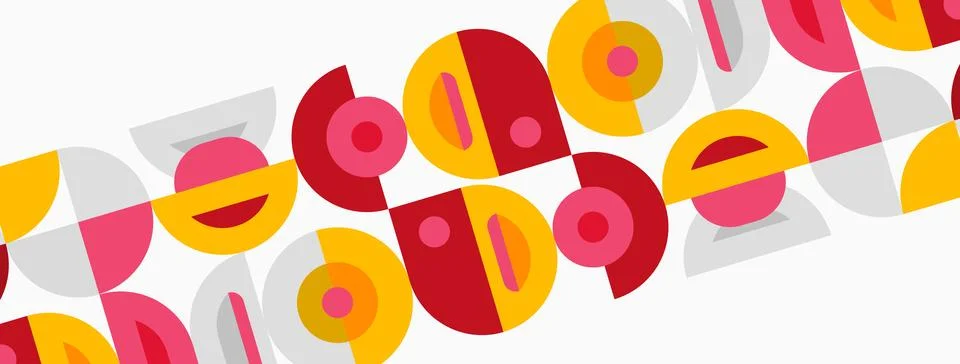 Abstract geometric pattern. Repeating shapes, circles, semicircles, red, ye.. Stockillustratie