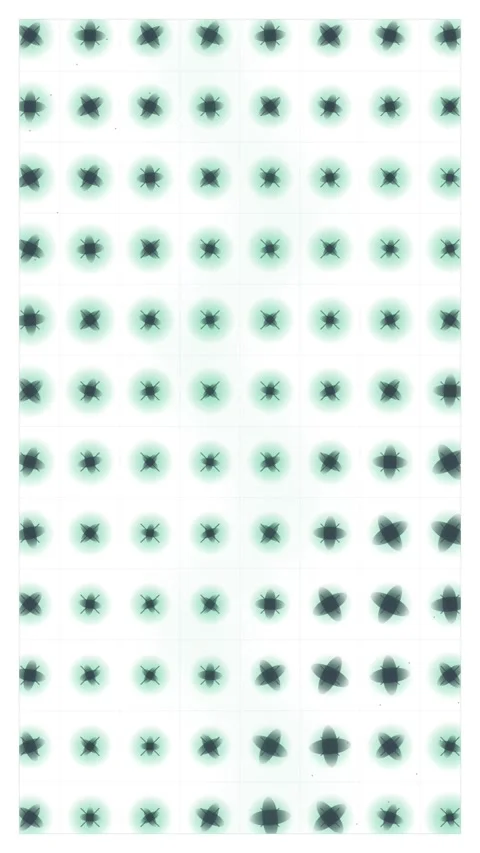 Abstract Geometric Pattern: Repeating Starbursts with Glowing Green Aura Stock Footage 347695168