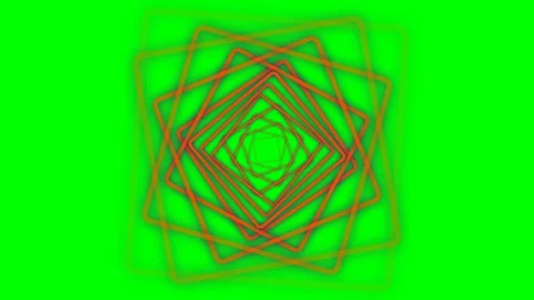 Abstract geometric pattern of rotating neon orange squares on green screen Stock Footage 340900396