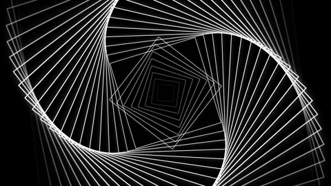 Abstract geometric pattern of rotating white squares on a black background Video stock 335117382