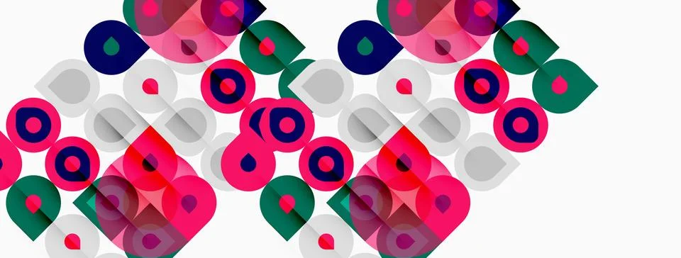 Abstract geometric pattern. Rounded squares, circles overlap creating colorfu Stock Illustration