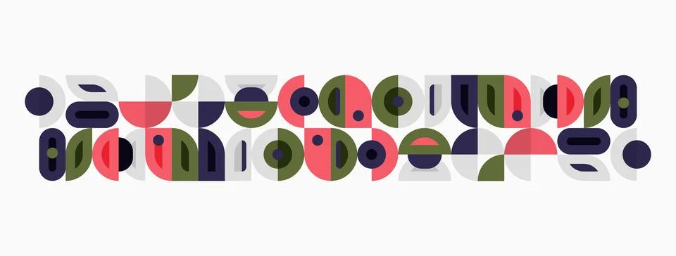 Abstract geometric pattern. Shapes include circles, rectangles, curves. Color Illustrazione stock