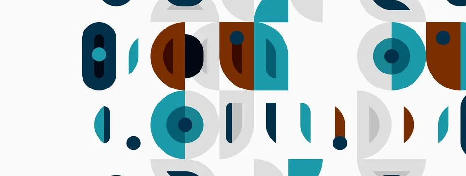 Abstract geometric pattern. Shapes include circles, rectangles, ovals. Teal, Stockillustratie