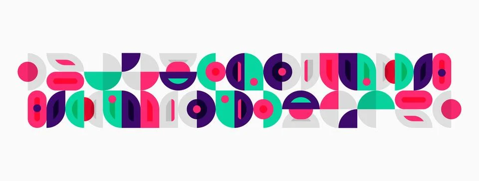 Abstract geometric pattern. Shapes include circles, squares, rectangles, pu.. イラスト素材