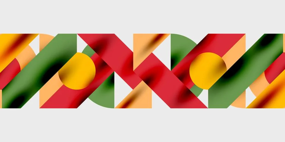 Abstract geometric pattern. Shapes overlap, creating vibrant color bands. Red, Stock Illustration