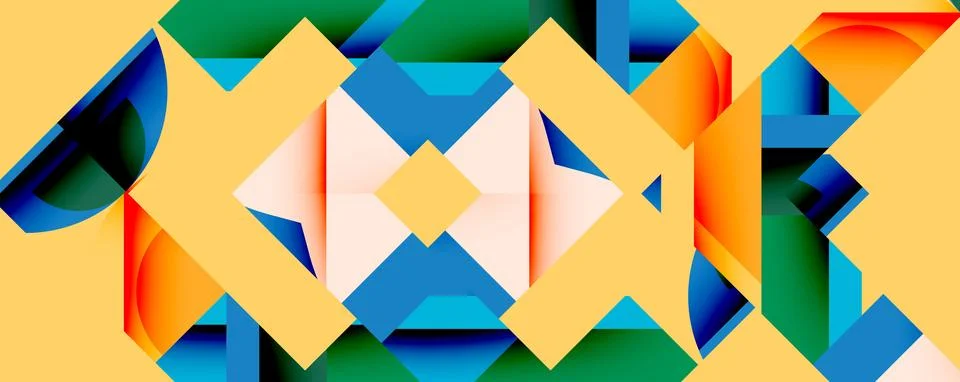 Abstract geometric pattern. Shapes overlap, creating vibrant color contrasts. Stock Illustration