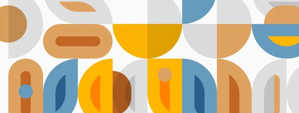 Abstract geometric pattern. Shapes overlap, creating midcentury modern aest.. Stock Illustration