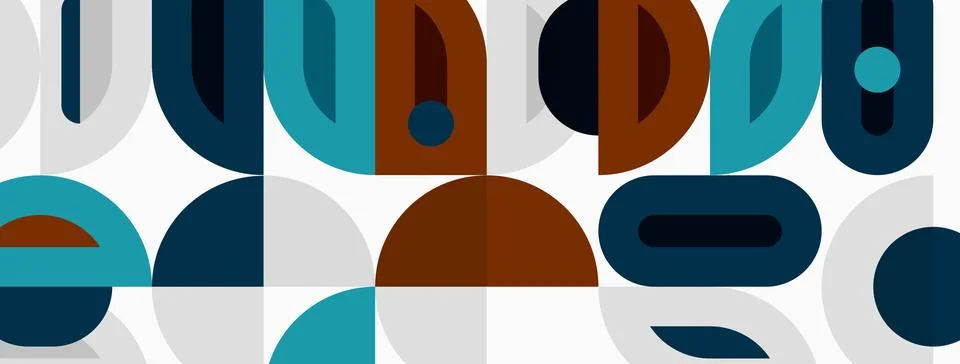 Abstract geometric pattern. Shapes overlap, creating midcentury modern aest.. 스톡 일러스트