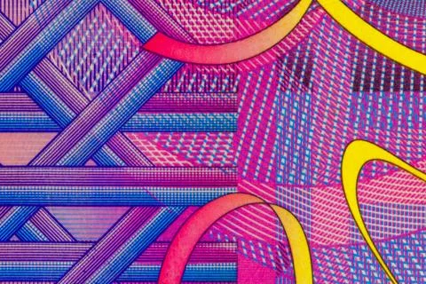 Abstract geometric pattern showing vibrant currency security printing Stock Photos