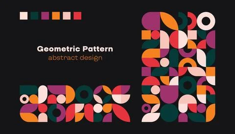 Abstract geometric pattern. Simple circle square shapes, modern banner bauhaus Stock Illustration