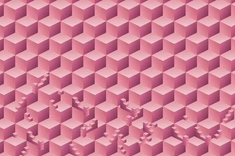Abstract geometric pattern with square shape 3d cube pink color background Stock Illustration
