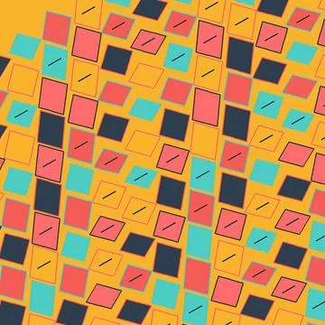 Abstract Geometric Pattern with Squares and Diagonal Lines in Colorful Retro Stock Illustration