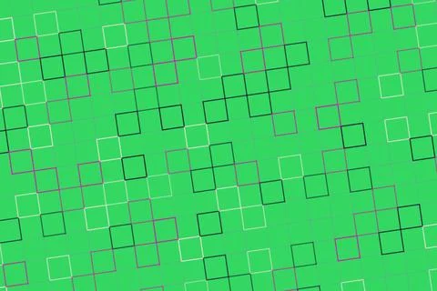 Abstract geometric pattern with squares and lines on green background 库存插图