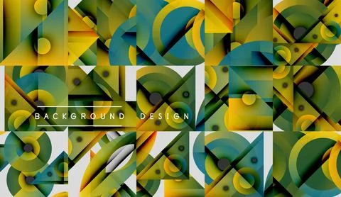 Abstract geometric pattern. Squares, circles, triangles overlap creating vibrant イラスト素材