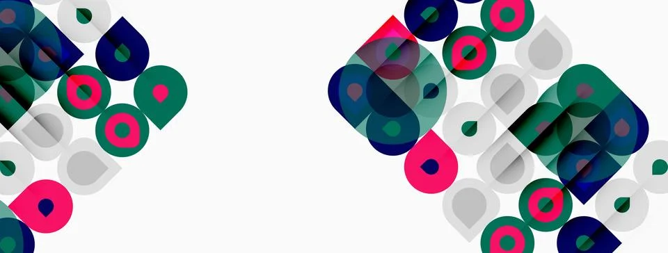 Abstract geometric pattern. Squares, circles overlap creating vibrant visual 스톡 일러스트