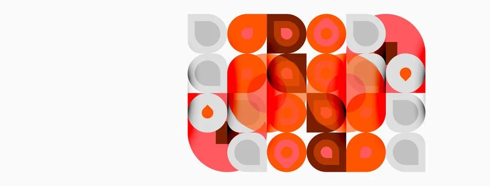 Abstract geometric pattern. Squares, circles, varying shades orange, red, w.. Stock Illustration