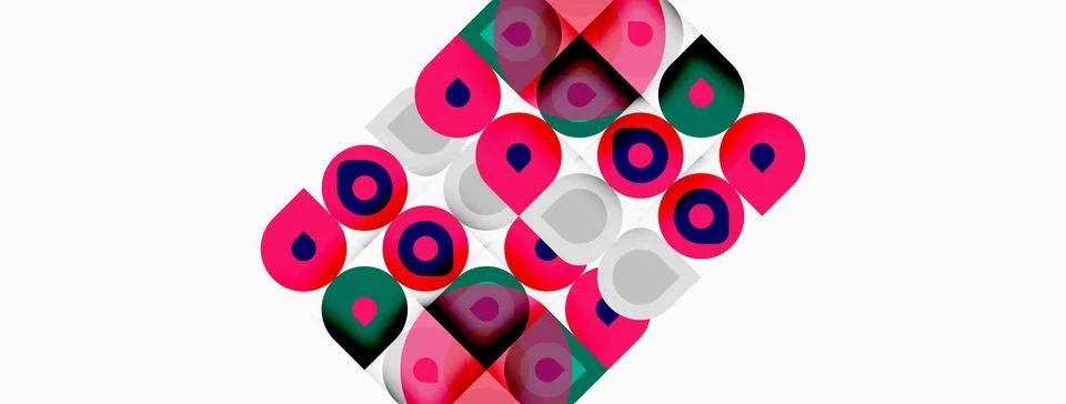 Abstract geometric pattern. Squares, circles overlap creating vibrant colorfu Stock Illustration