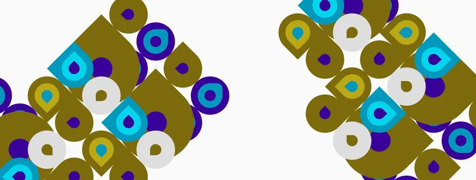 Abstract geometric pattern. Squares, circles, teardrops repeat. Olive, navy, 스톡 일러스트