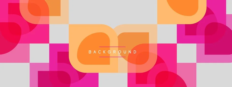 Abstract geometric pattern. Squares, circles overlap creating vibrant colorfu Stock Illustration