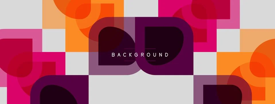 Abstract geometric pattern. Squares, circles overlap creating vibrant colorfu Stock Illustration