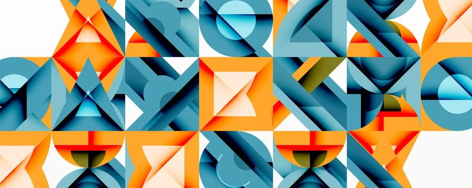 Abstract geometric pattern. Squares, triangles, circles overlap creating complex イラスト素材