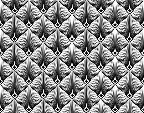 Abstract geometric pattern with stripe lines. Artistic fan shape floral ornam Stock Illustration