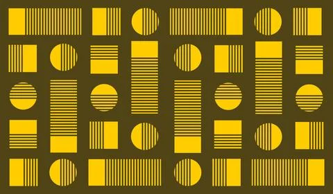 Abstract Geometric Pattern with Striped Circles and Rectangles Stock Illustration