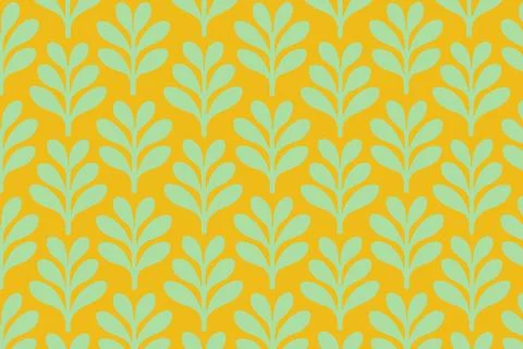Abstract geometric pattern of stylized green leaves on a warm orange backgrou Stock Illustration