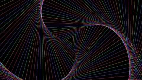 Abstract Geometric Pattern with Swirling Rainbow Lines on Black Background Stock Footage 329952311