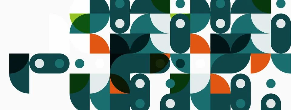 Abstract geometric pattern. Teal, orange, gray shapes overlap creating modern Illustrazione stock
